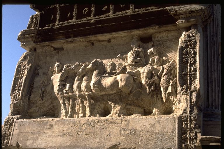 [ Arc of Titus: detail showing Triumph of Titus relief panel ]